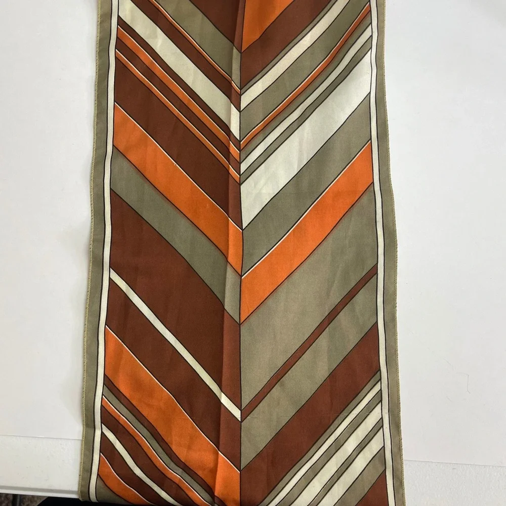Vintage P. Saint Hilaire Paris Scarf Women Brown Orange Chevron Striped 70s Mod
